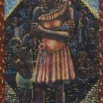 Painting of a woman of color in a mystical setting.